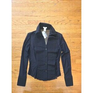 VTG Y2K Cache Button Front Long Sleeve Pleated Blouse Black Size 6 NWT